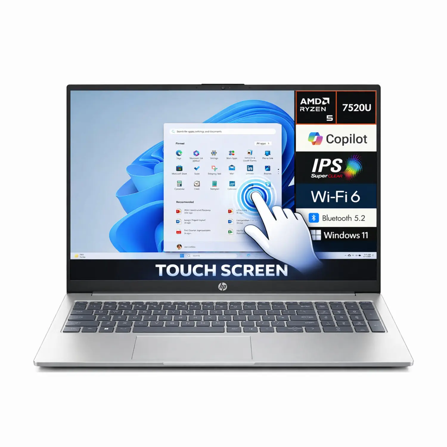 S600963315_1 HP (2022) Laptop – AMD Ryzen 5-7520U / 15.6inch FHD / 512GB SSD / 8GB RAM / Shared AMD Radeon Graphics / Windows 11 Home / English Keyboard / Natural Silver - Image 1