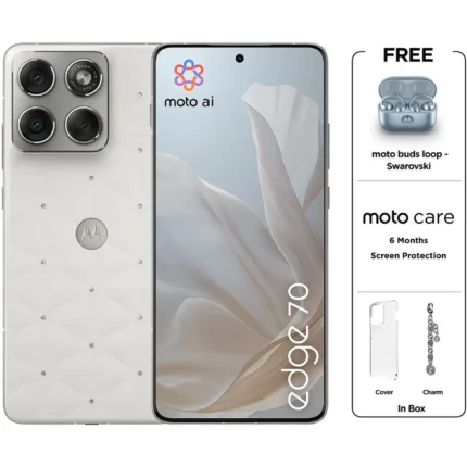 Motorola Edge 70 5G 512GB 12GB RAM Pantone Cloud Dancer Dual Sim Smartphone + Moto Buds Loop Swarovski