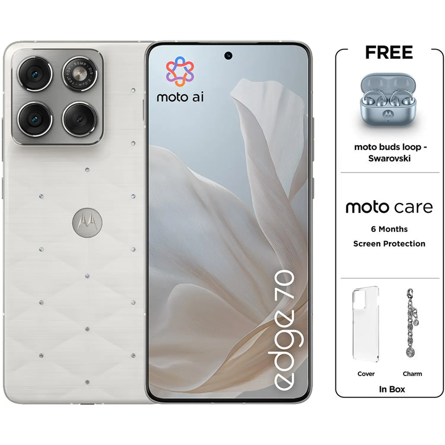 S600963261_1.webp Motorola Edge 70 5G 512GB 12GB RAM Pantone Cloud Dancer Dual Sim Smartphone + Moto Buds Loop Swarovski - Image 1